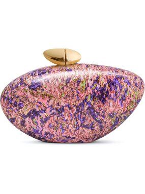 Women's Marble Magic Tortoise Shell Acrylic Clutch Purse Gold Evening Handbag